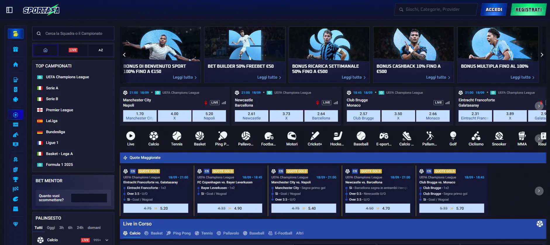 Tipi di sport disponibili sui siti di scommesse non aams