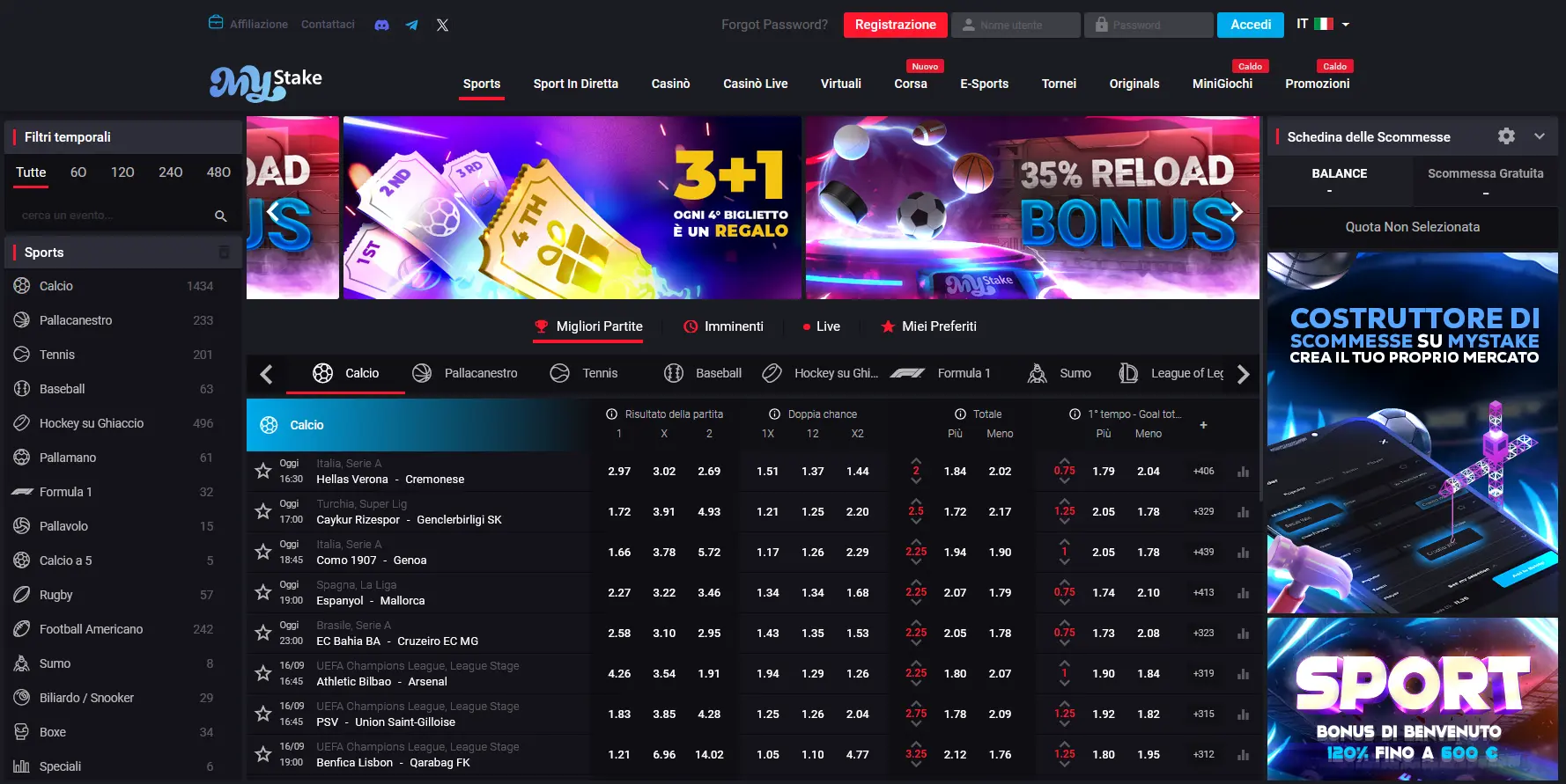 Sport e mercati offerti dai migliori siti scommesse non aams